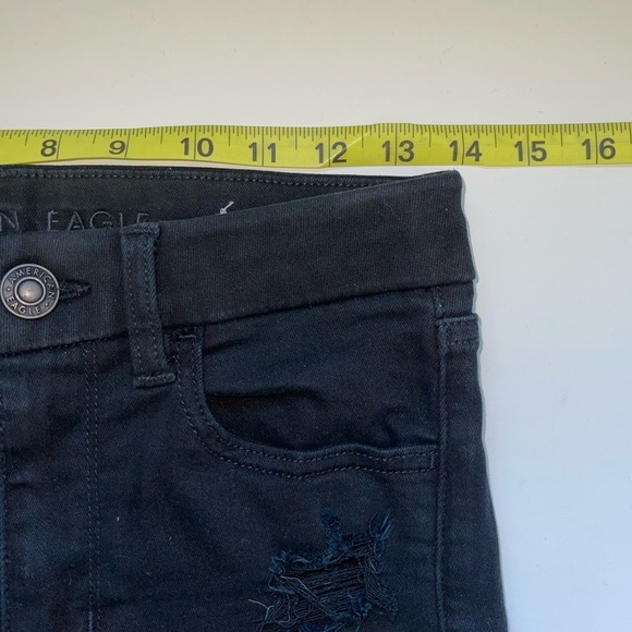 American Eagle Black High Rise Distressed Skinny Curvy Jeans 4 Short Women’s - Picture 8 of 13